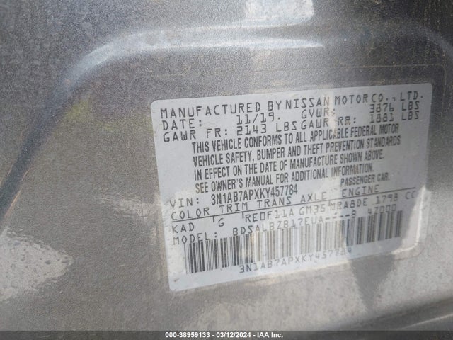 Nissan SENTRA S 2019 3N1AB7APXKY457784 Image 9