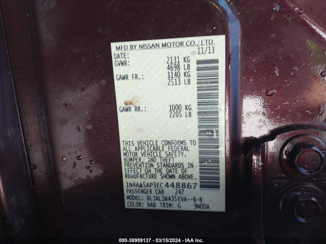Nissan Maxima 3.5 Sv 2014 1N4AA5AP3EC448867 Image 9