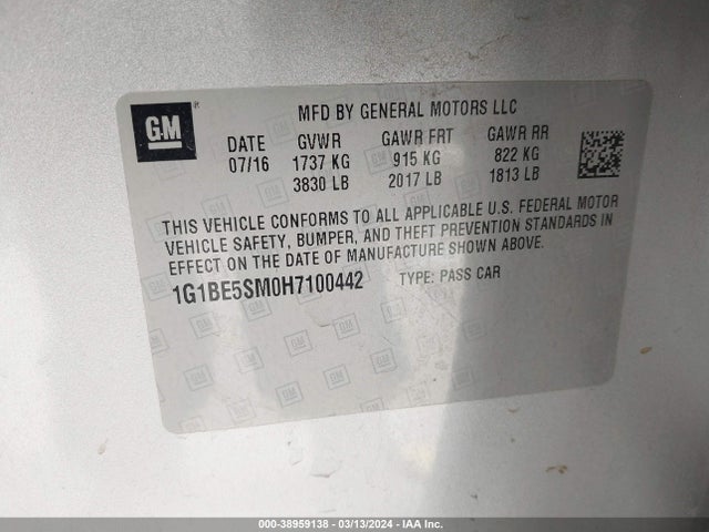 Chevrolet Cruze Lt Auto 2017 1G1BE5SM0H7100442 Image 9