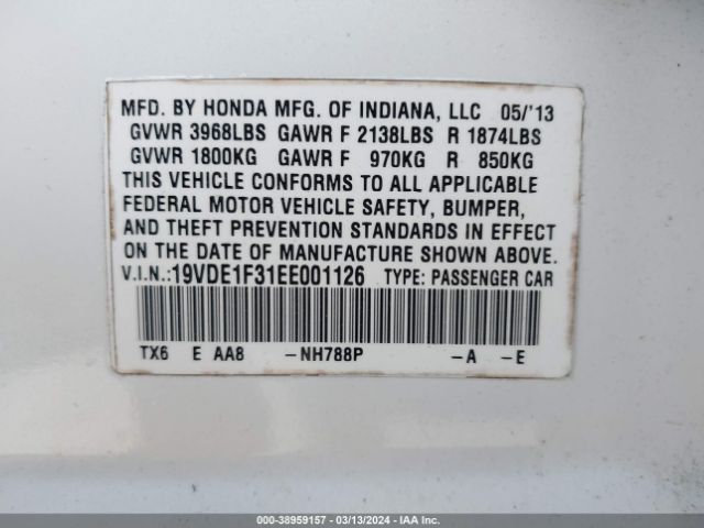 19VDE1F31EE001126 Acura Ilx 2.0l