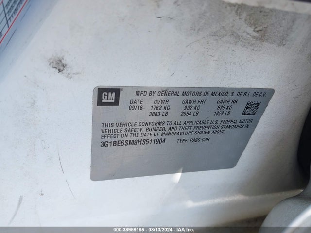Chevrolet Cruze Lt Auto 2017 3G1BE6SM8HS511904 Image 9