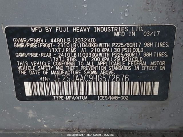 JF2SJAAC9HG572676 Subaru Forester 2.5i