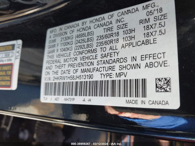 Honda CR-V EX 2018 2HKRW1H58JH513190 Image 9