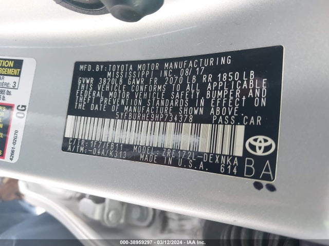 Toyota COROLLA LE 2017 5YFBURHE9HP734378 Image 9