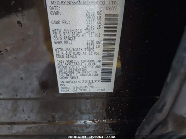 Nissan Pathfinder Sl 2wd 2022 5N1DR3CA4NC221177 Image 9