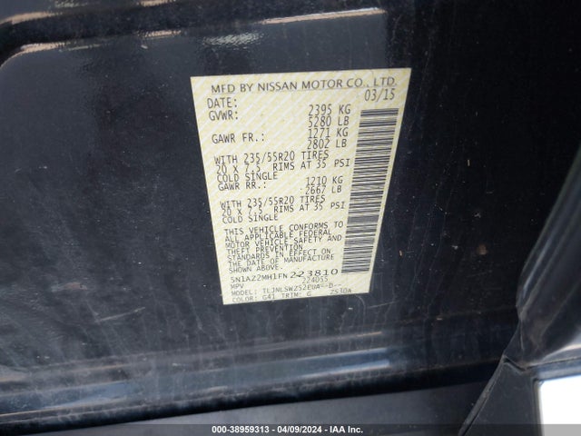 Nissan Murano Platinum 2015 5N1AZ2MH1FN223810 Image 9