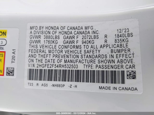 Honda Civic Sport 2024 2HGFE2F54RH532503 Image 9