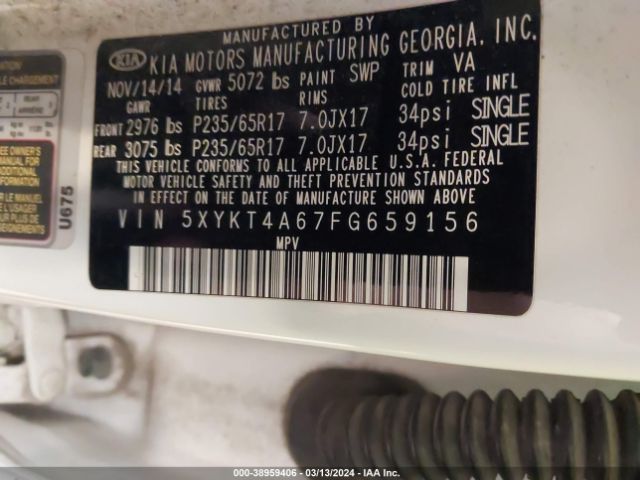 5XYKT4A67FG659156 KIA SORENTO LX