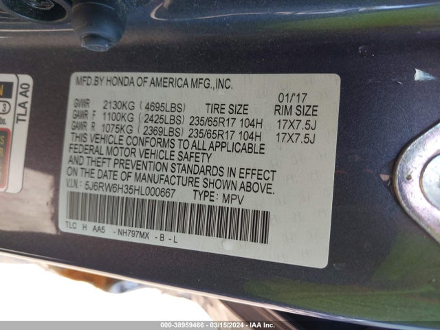 Honda CR-V LX 2017 5J6RW6H35HL000667 Image 9