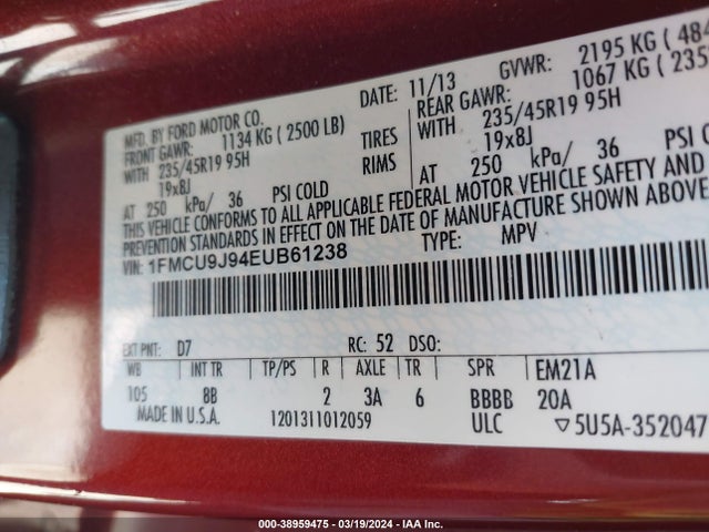 Ford Escape Titanium 2014 1FMCU9J94EUB61238 Image 9