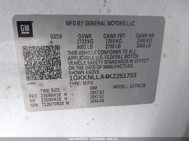 GMC Acadia Sle-2 2019 1GKKNLLA4KZ251753 Image 9