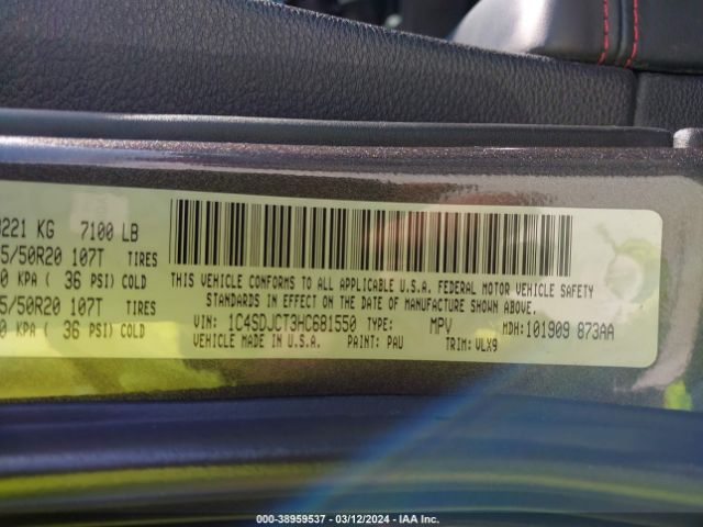 1C4SDJCT3HC681550 Dodge Durango R/t Awd