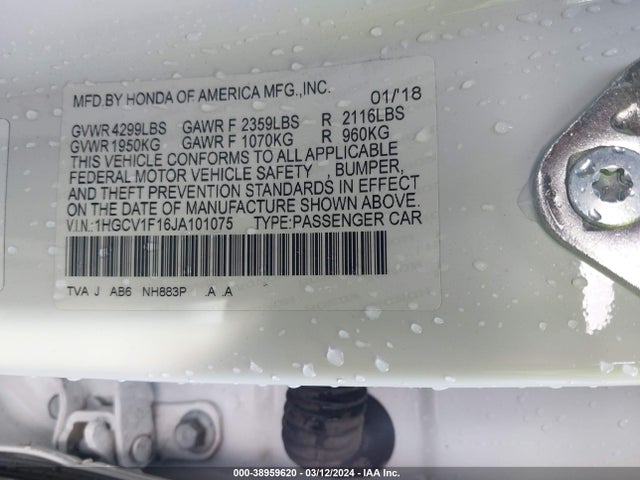 Honda ACCORD LX 2018 1HGCV1F16JA101075 Image 9