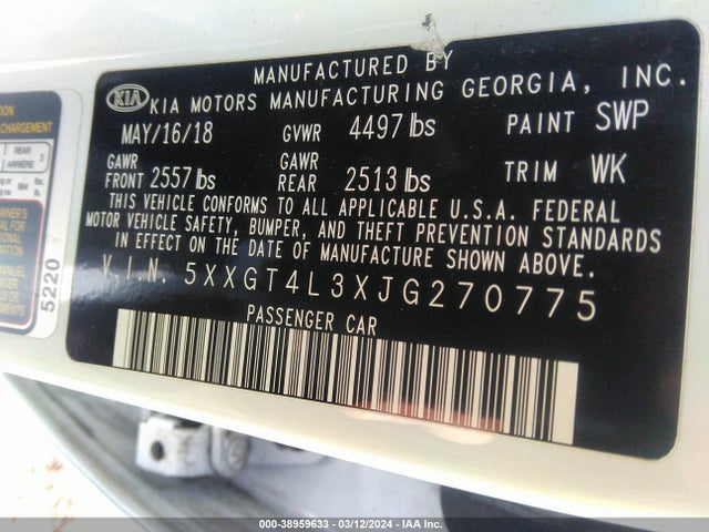 KIA Optima Lx 2018 5XXGT4L3XJG270775 Image 9