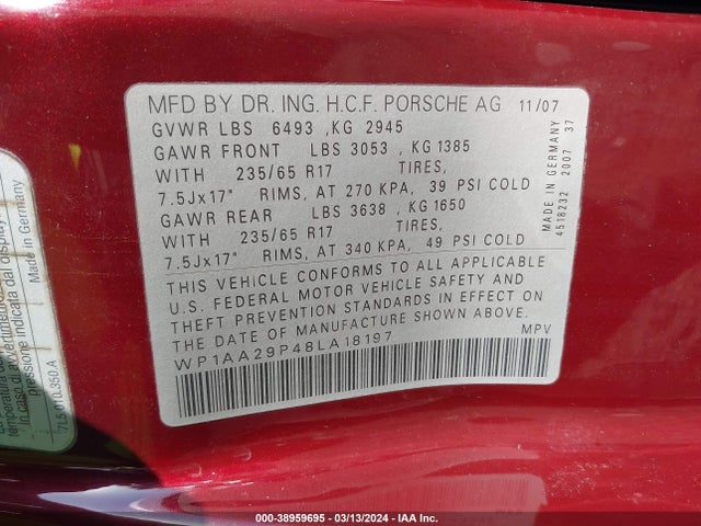 2008 PORSCHE CAYENNE WP1AA29P48LA18197 Photo 8