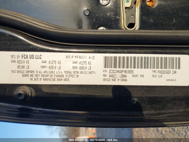 Chrysler 300 Limited 2015 2C3CCAAG0FH818391 Image 9