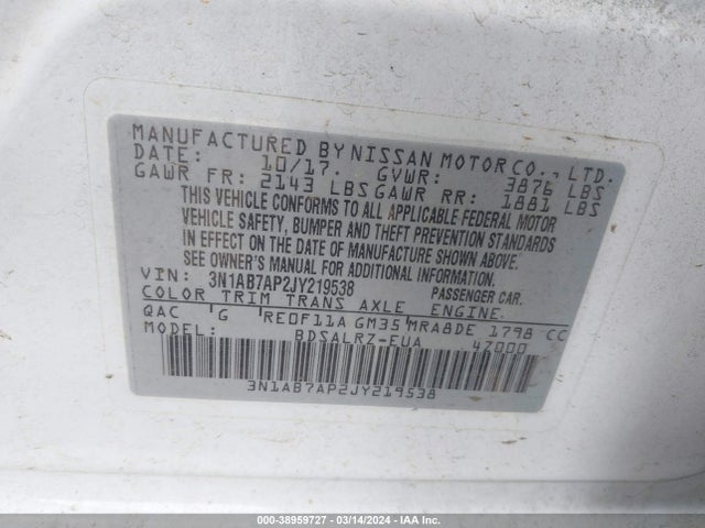 Nissan SENTRA SR 2018 3N1AB7AP2JY219538 Image 9