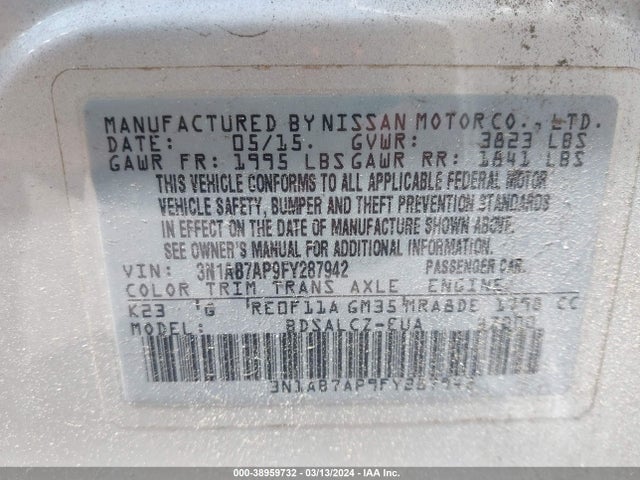 Nissan SENTRA S 2015 3N1AB7AP9FY287942 Image 9