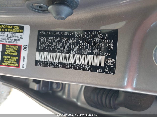 Toyota COROLLA LE 2016 2T1BURHE3GC535390 Image 9