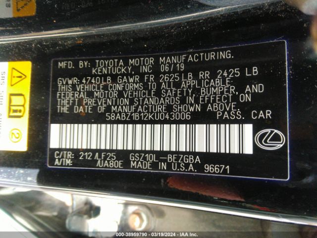 58ABZ1B12KU043006 Lexus Es 350 F Sport