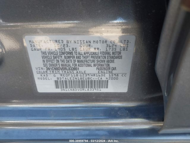 3N1CN8DV0RL833951 Nissan Versa 1.6 S