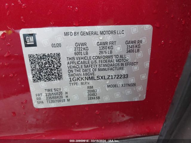 1GKKNMLSXLZ172233 GMC Acadia Fwd Slt