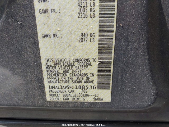 Nissan Altima 2.5 S 2015 1N4AL3AP5FC188536 Image 9