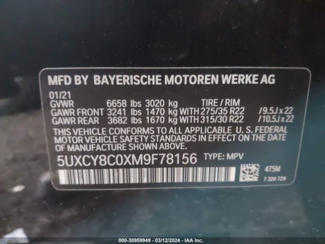 5UXCY8C0XM9F78156 BMW X6 M50i