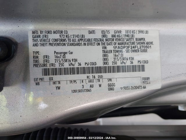 Ford FOCUS SE 2015 1FADP3F24FL270501 Image 9