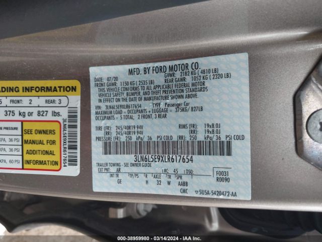 3LN6L5E9XLR617654 Lincoln Mkz Reserve