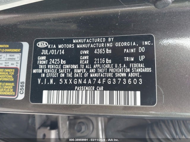KIA OPTIMA EX 2015 5XXGN4A74FG373603 Image 9