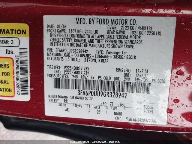 Ford Fusion Hybrid S 2016 3FA6P0UU9GR328942 Image 9