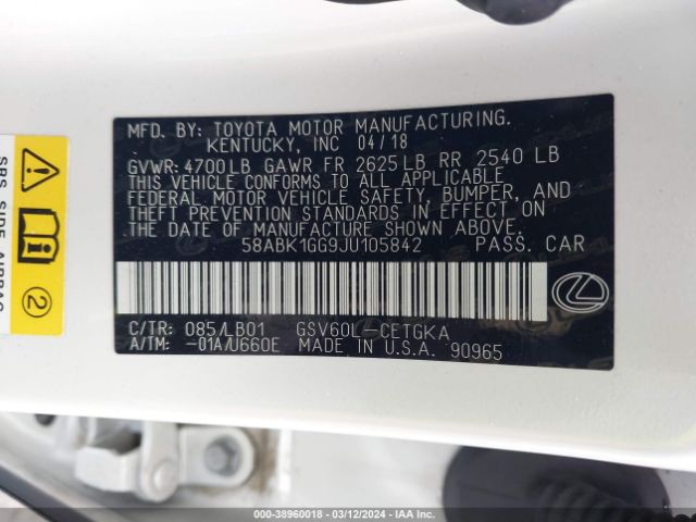 58ABK1GG9JU105842 Lexus ES 350