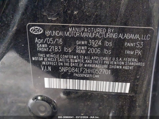 Hyundai Elantra Limited 2017 5NPD84LF2HH052701 Image 9