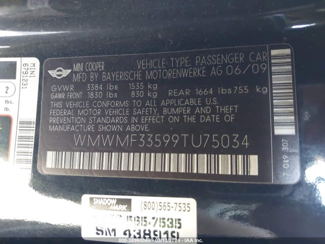 2009 MINI COOPER WMWMF33599TU75034 Photo 8