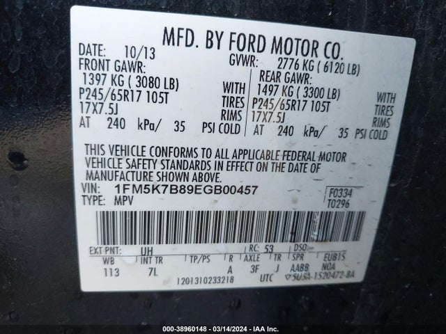 Ford Explorer 2014 1FM5K7B89EGB00457 Image 9