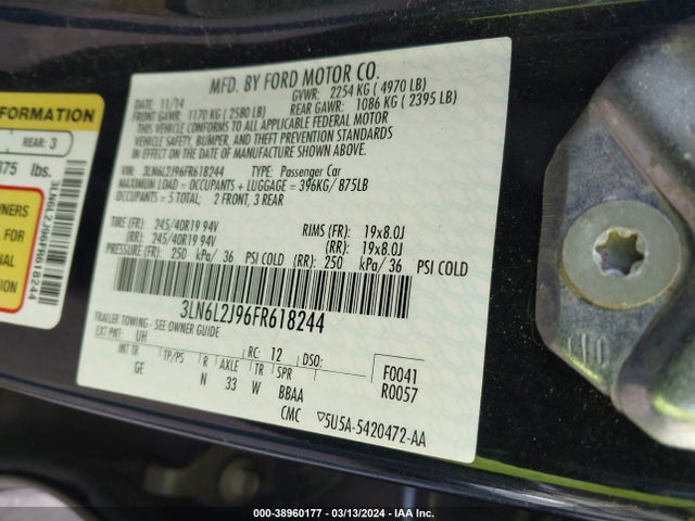 Lincoln MKZ 2015 3LN6L2J96FR618244 Image 9