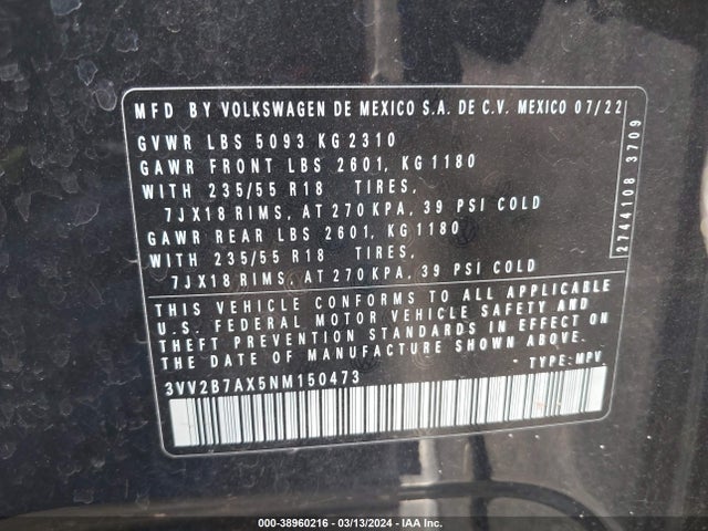 3VV2B7AX5NM150473 Volkswagen Tiguan 2.0t Se