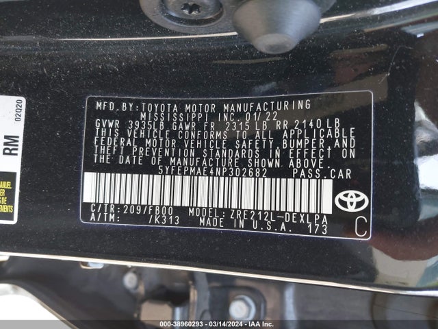 Toyota COROLLA LE 2022 5YFEPMAE4NP302682 Image 9