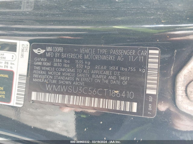 2012 MINI COOPER WMWSU3C56CT186410 Photo 8