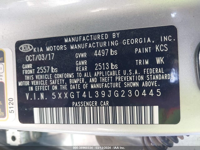 KIA Optima Lx 2018 5XXGT4L39JG230445 Image 9