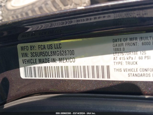 3C6UR5DL8MG628700 RAM 2500 Big Horn  4x4 6'4 Box