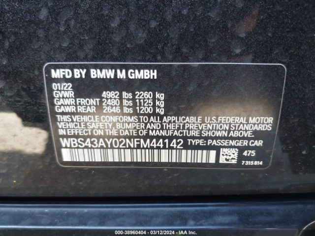 WBS43AY02NFM44142 BMW M3 Competition Xdrive