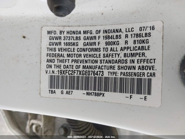 Honda CIVIC EX 2016 19XFC2F7XGE076473 Image 9