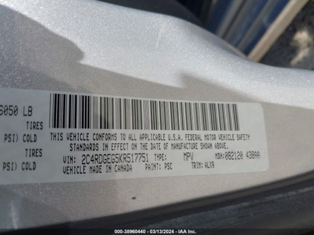2C4RDGEG5KR517751 Dodge Grand Caravan Gt