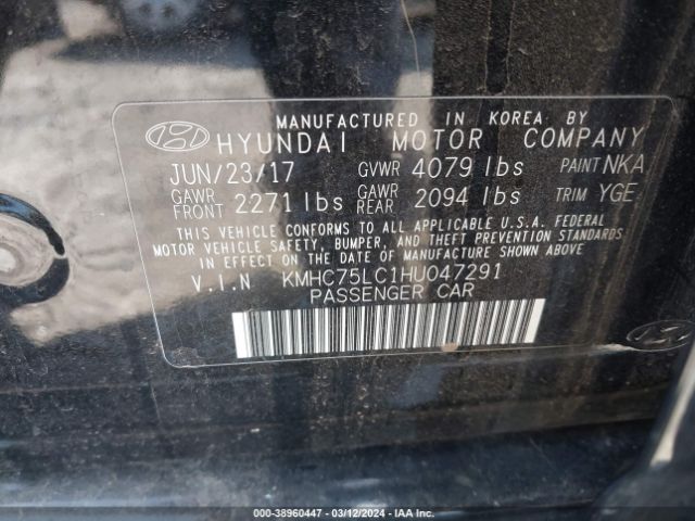 KMHC75LC1HU047291 Hyundai Ioniq Hybrid Sel