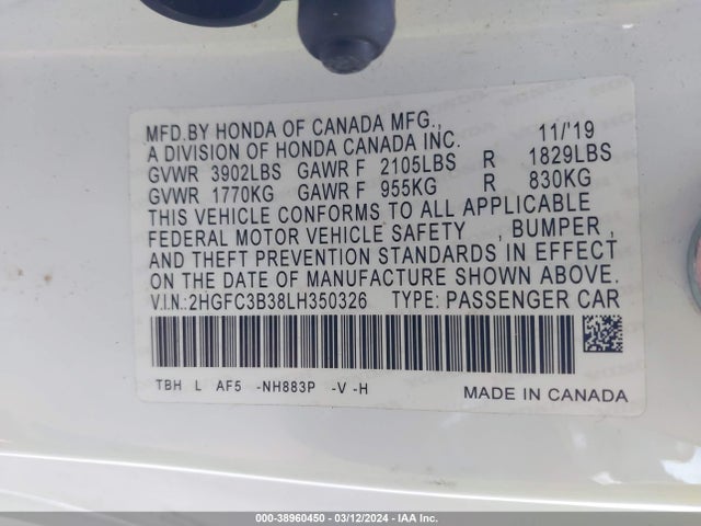 Honda CIVIC EX 2020 2HGFC3B38LH350326 Image 9