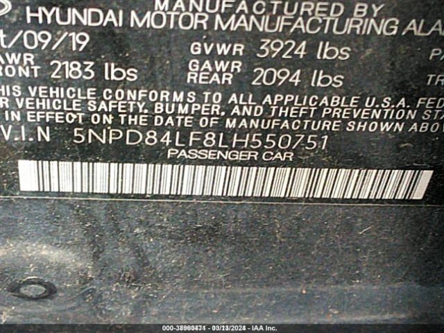 5NPD84LF8LH550751 Hyundai ELANTRA SEL