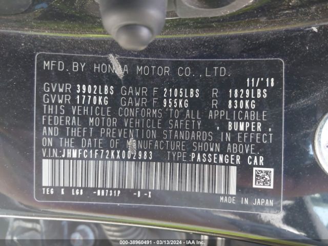 JHMFC1F72KX002983 Honda Civic Ex-l