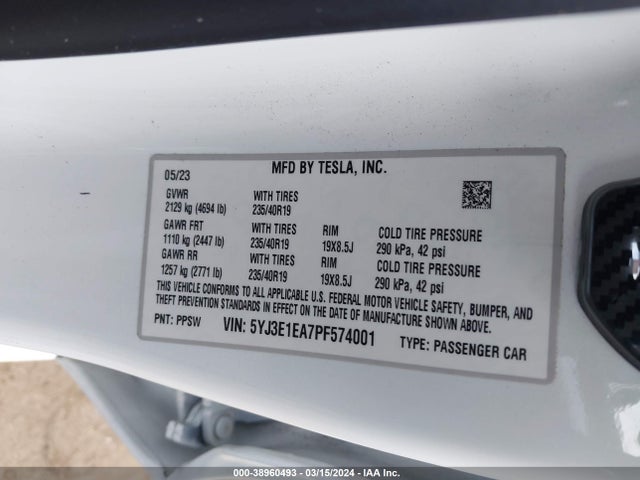 Tesla Model 3 Rear-wheel Drive 2023 5YJ3E1EA7PF574001 Image 9